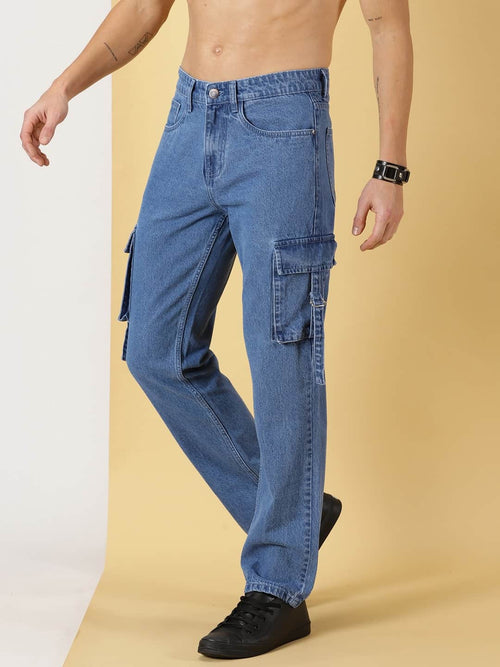 Thomas Scott Men Comfort Relaxed Fit Clean Look Pure Cotton Cargo Jeans