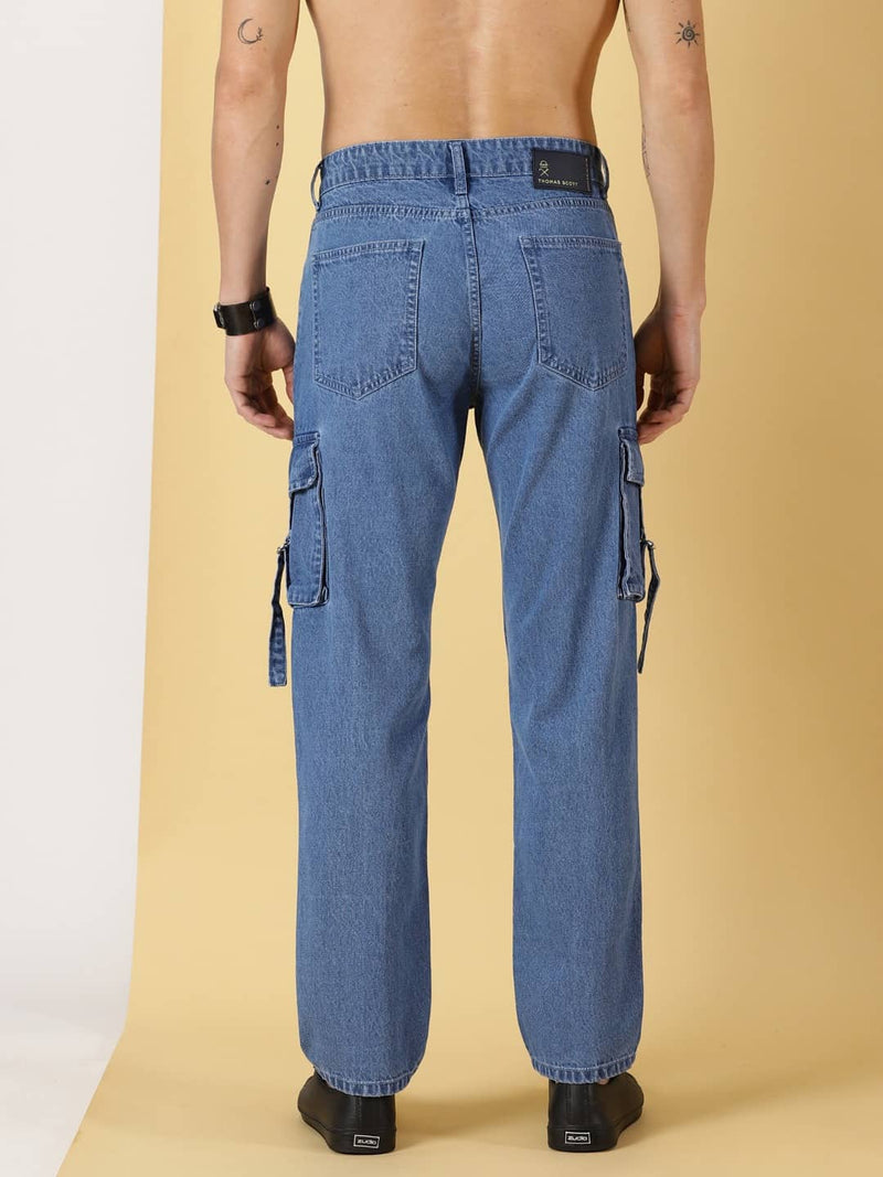 Thomas Scott Men Comfort Relaxed Fit Clean Look Pure Cotton Cargo Jeans