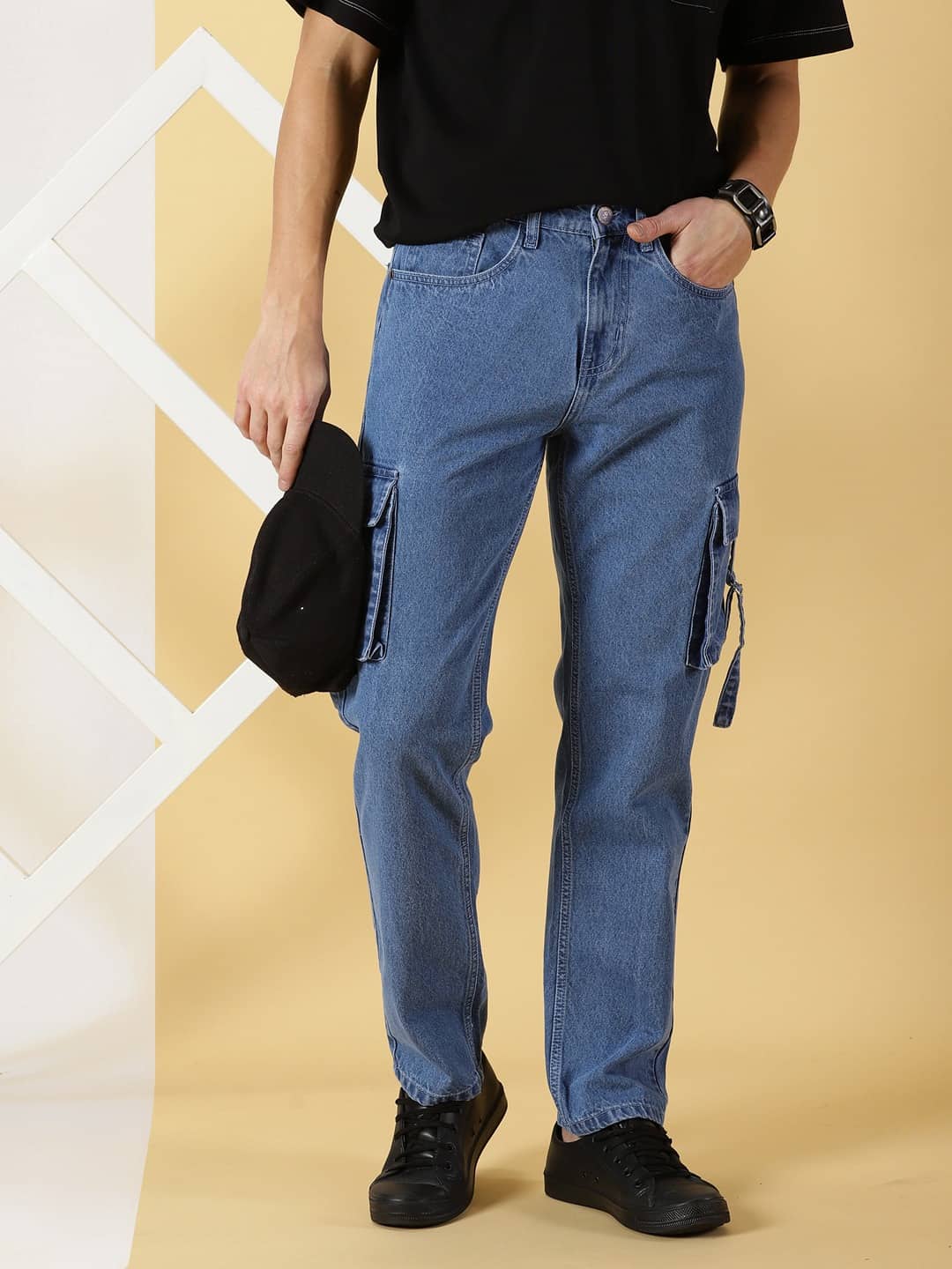 Thomas Scott Men Comfort Relaxed Fit Clean Look Pure Cotton Cargo Jeans