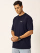 Navy Graphic Printed Drop Shoulder Oversized Tshirt For Men