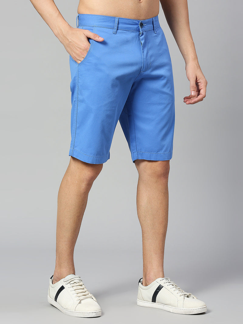 Thomas Scott Men Aqua Slim Fit Mid-Rise 100% Cotton Solid Woven Shorts