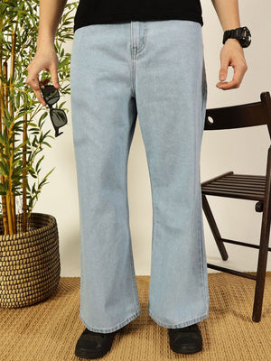 Blue Classic Bootcut Fit Clean Look Non Stretchable Jeans For Men