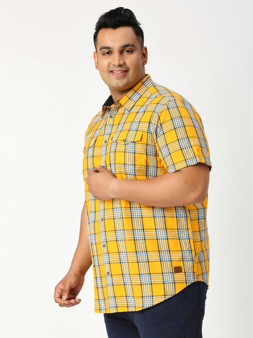 Thomas Scott Men Tango Plus Size Regular Fit Short Sleeves Spread Collar Tartan Checks 100% Cotton Twill Casual Shirt