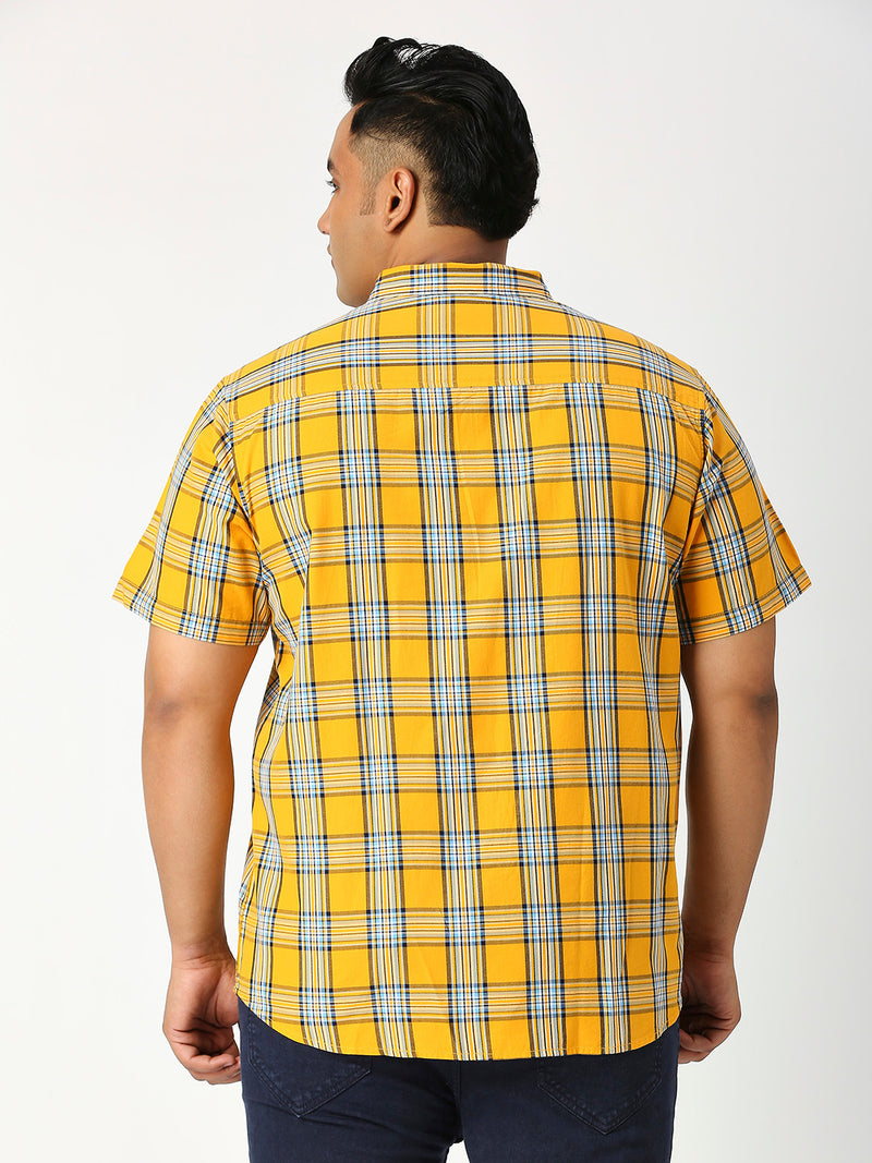 Thomas Scott Men Tango Plus Size Regular Fit Short Sleeves Spread Collar Tartan Checks 100% Cotton Twill Casual Shirt