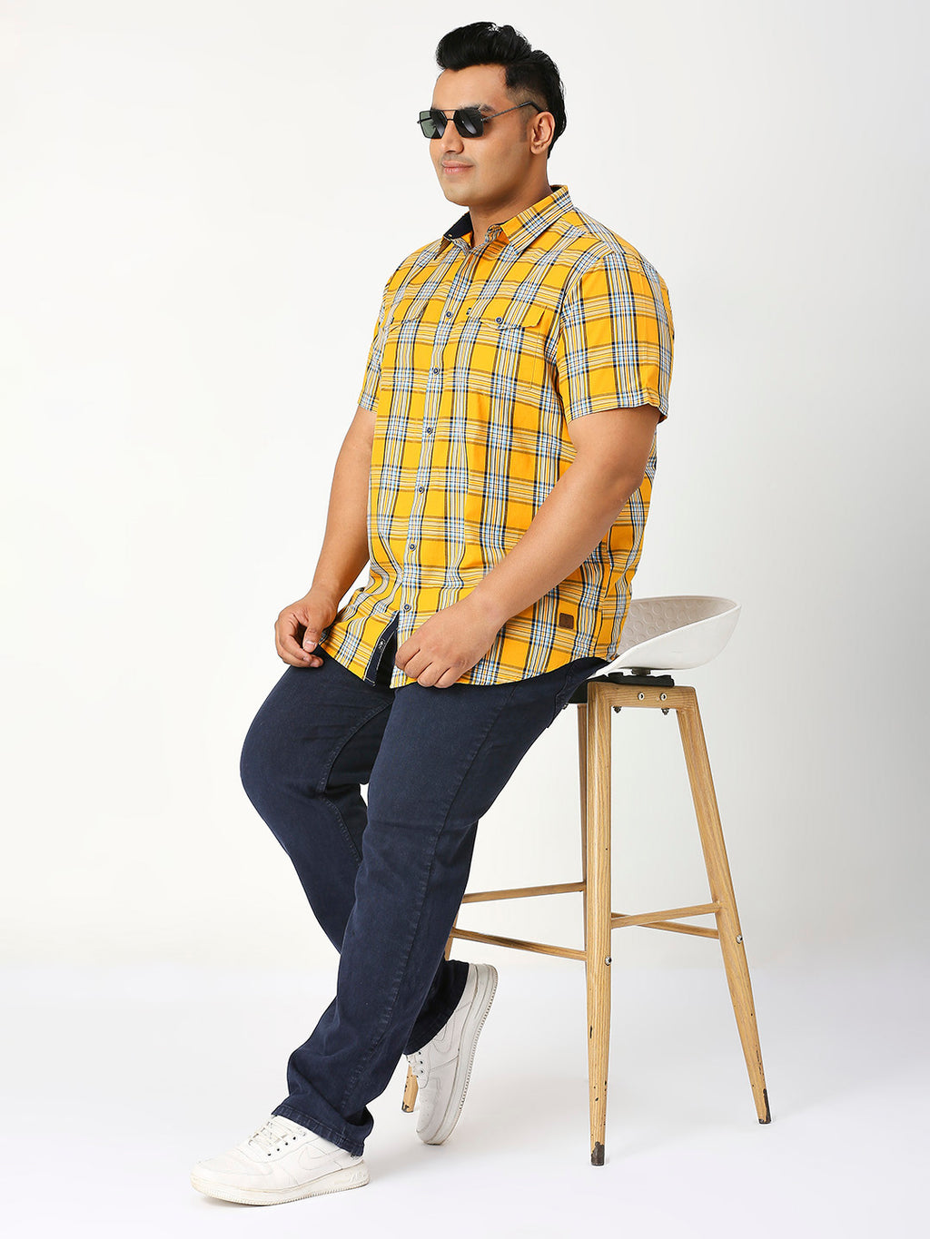 Thomas Scott Men Tango Plus Size Regular Fit Short Sleeves Spread Collar Tartan Checks 100% Cotton Twill Casual Shirt