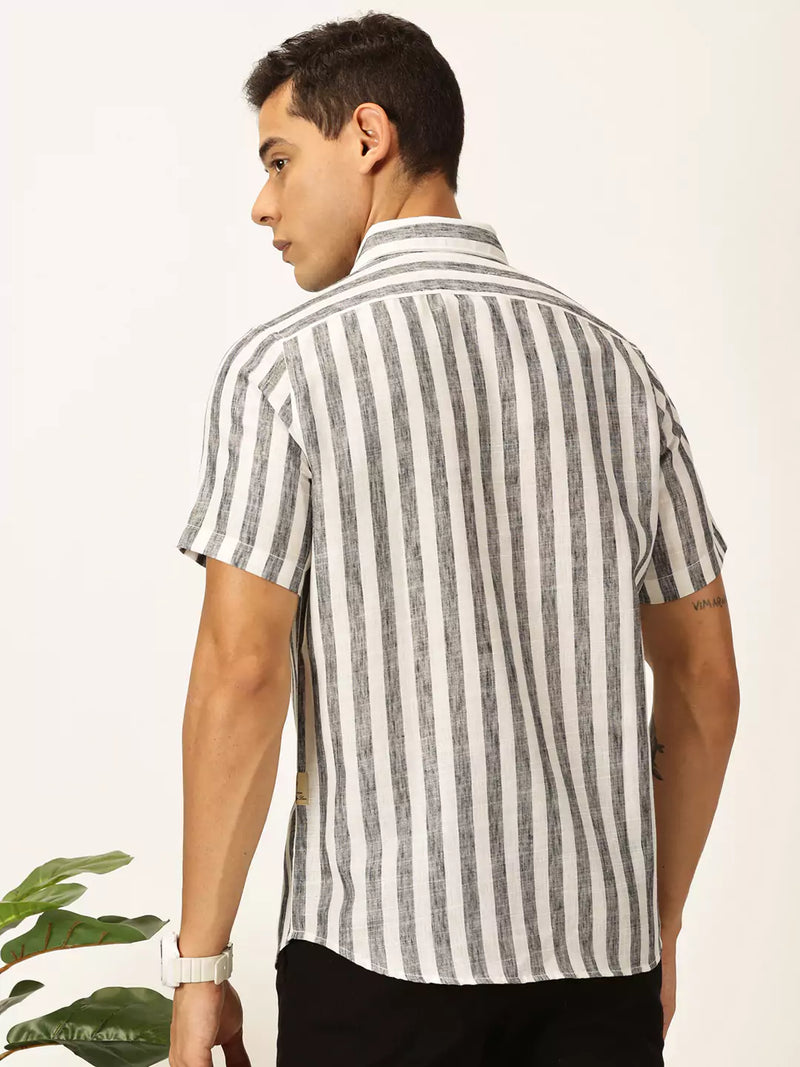 Thomas Scott Men Premium Vertical Stripes Cotton & Linen Casual Shirt