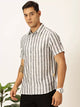 Black Premium Vertical Stripes Cotton & Linen Casual Shirt For Men