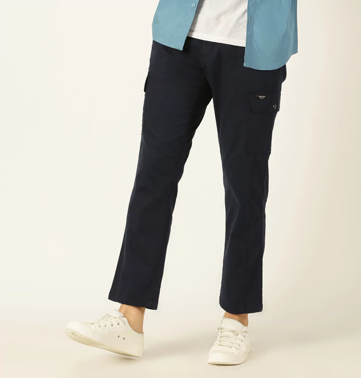 Thomas Scott Men Smart Slim Fit Linen Cotton Cargos Trousers