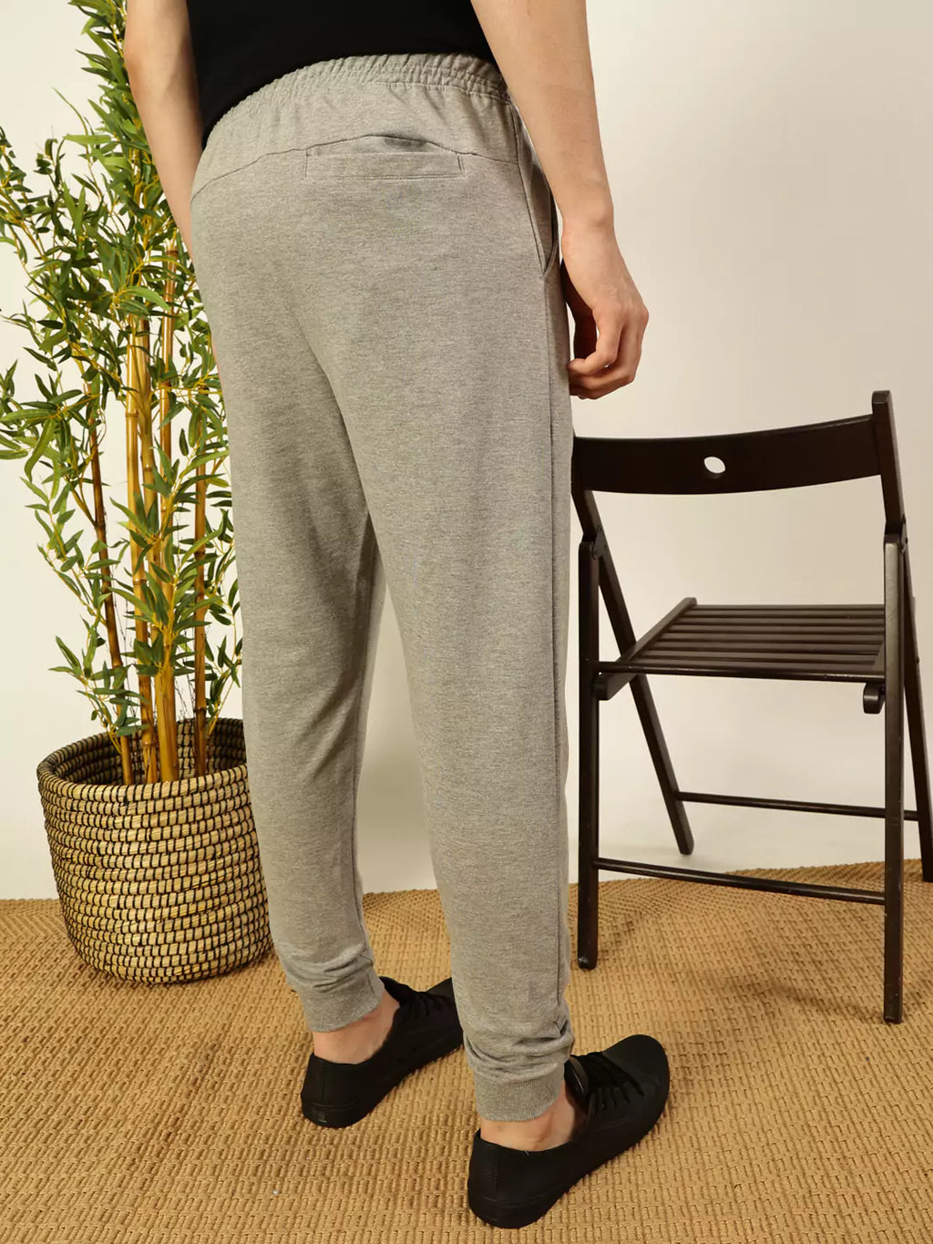 Grey Melange Straight-Fit Mid Rise Solid Joggers For Men
