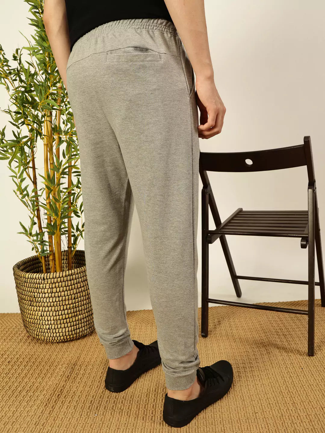 Grey Melange Straight-Fit Mid Rise Solid Joggers For Men