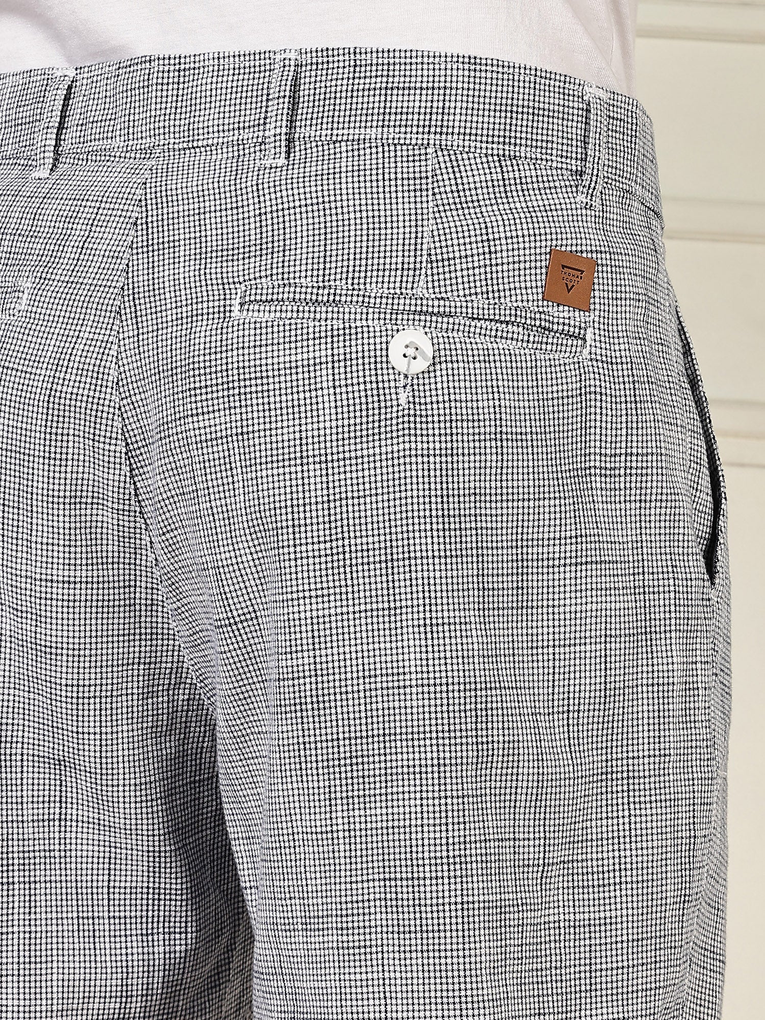 Thomas Scott Men Navy Mid-Rise Straight Fit Micro Checks Woven Linen Shorts