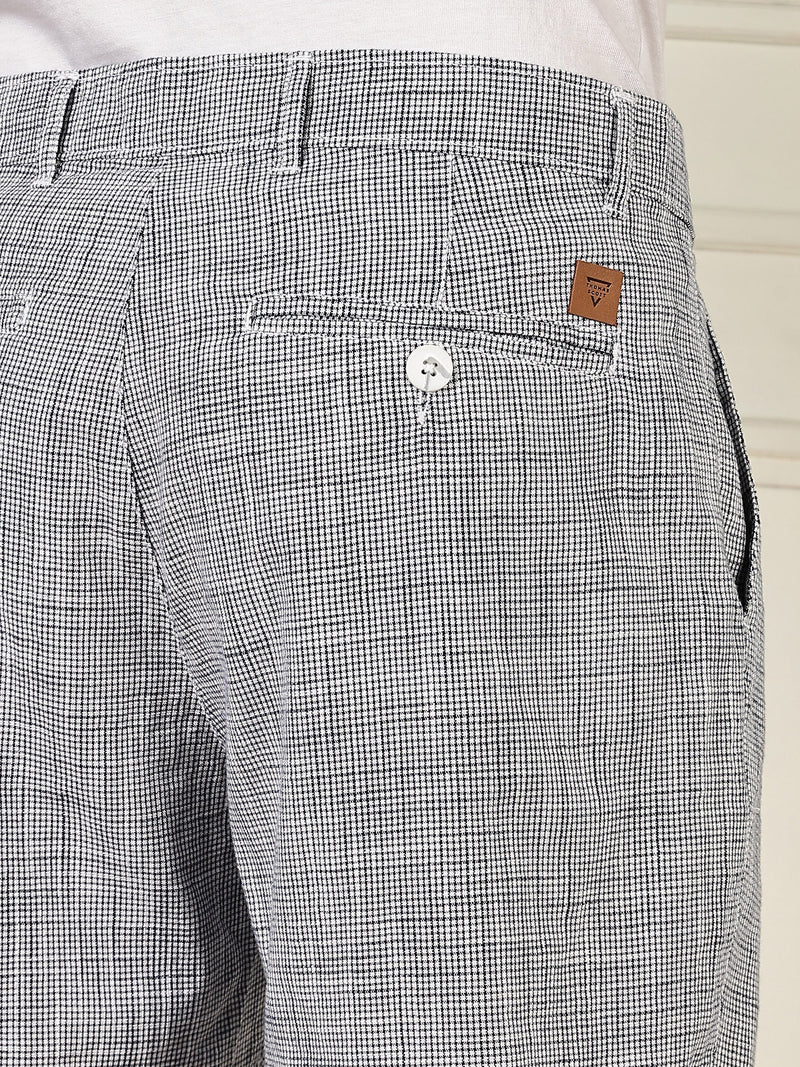 Thomas Scott Men Navy Mid-Rise Straight Fit Micro Checks Woven Linen Shorts