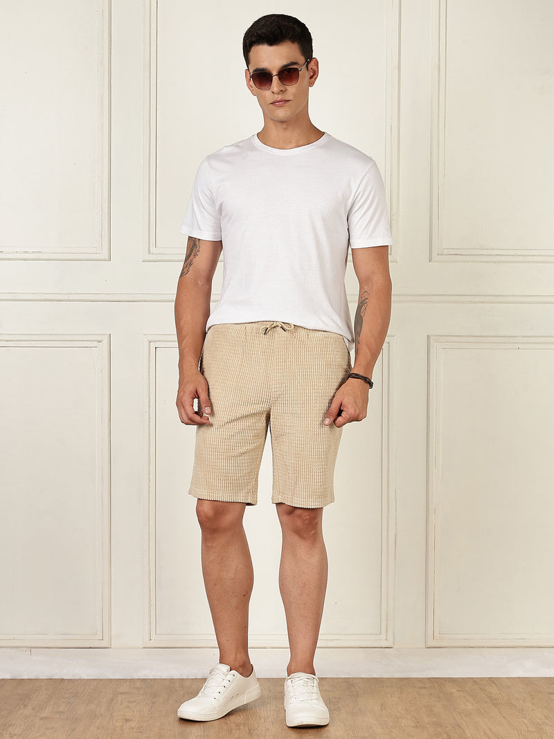 Thomas Scott Men Beige Mid-Rise Regular Fit Self Design Knee Length Knitted Shorts