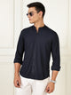 Thomas Scott Men Navy Premium Slim Fit Long Sleeves Mandarin Collar 4 Way Stretch CoolMax Knitted Shirt