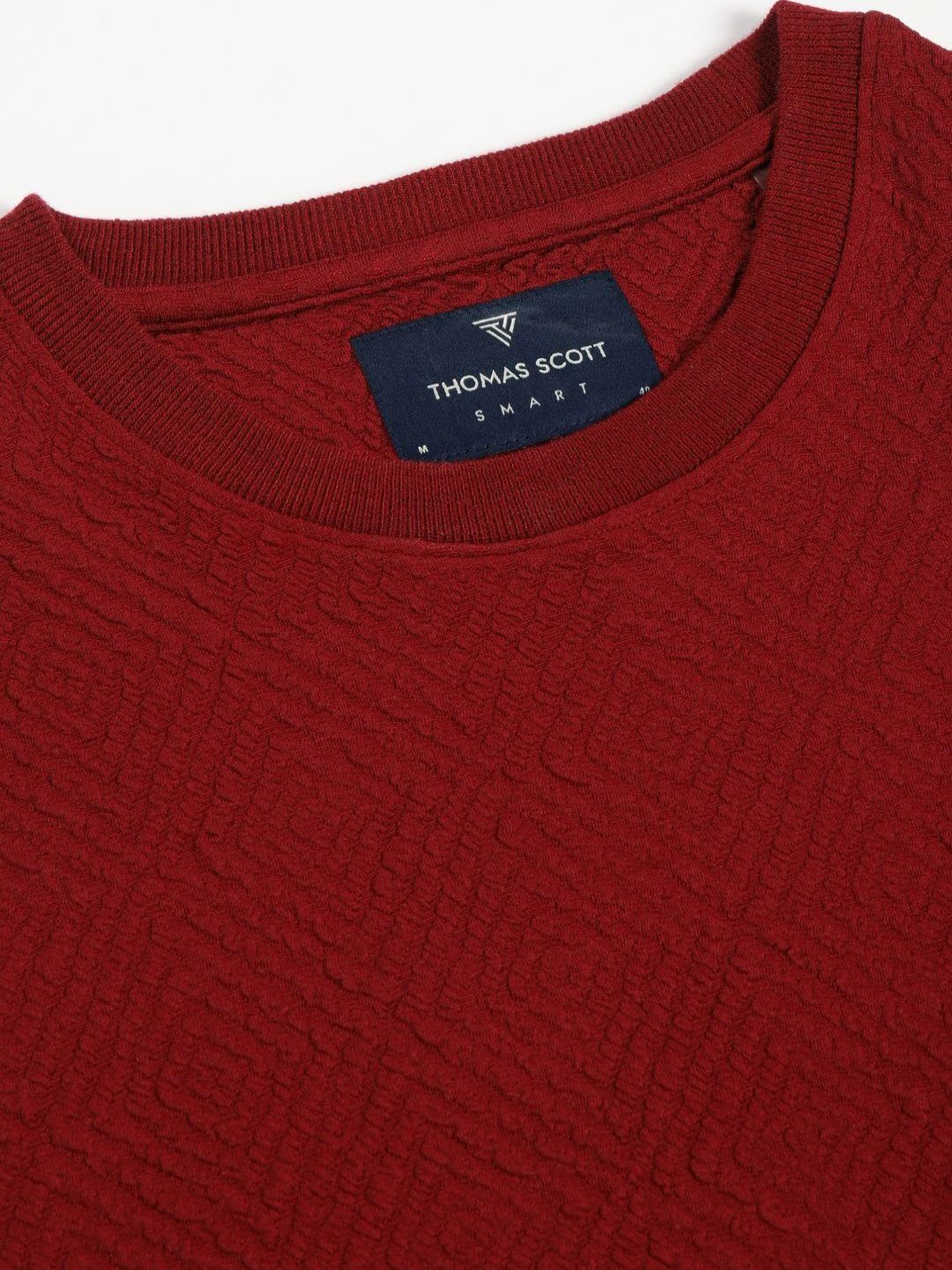 Maroon Regular Fit Short Sleeves Round Neck Solid Knitted Tshirt For Men