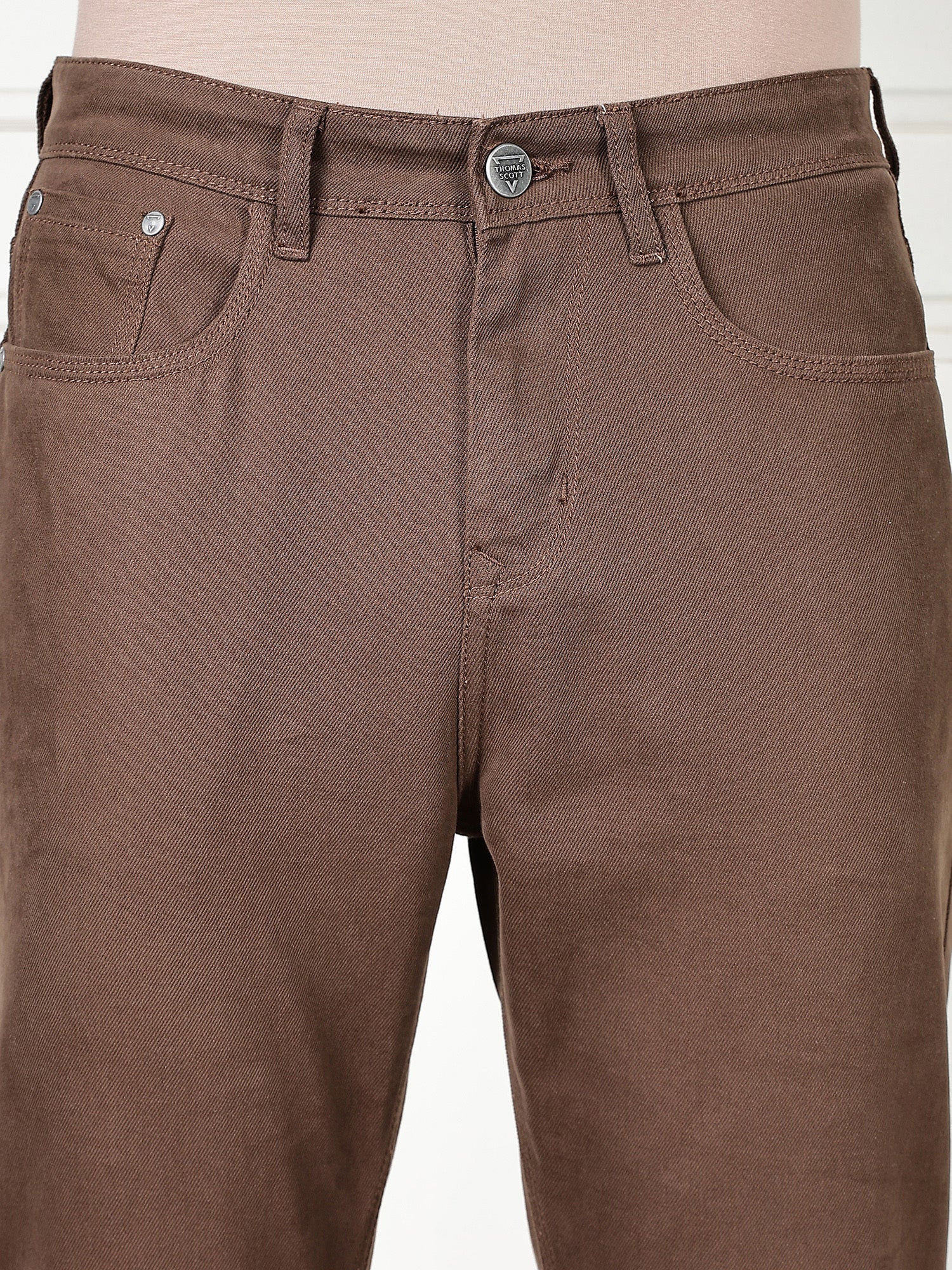 Thomas Scott Men Brown Mid-Rise Slim Fit Cotton Non Stretchable Jeans