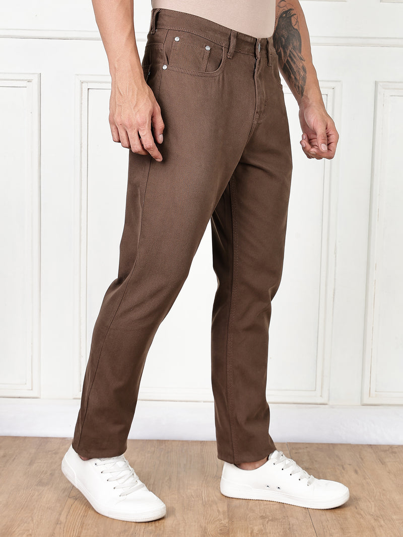 Thomas Scott Men Brown Mid-Rise Slim Fit Cotton Non Stretchable Jeans