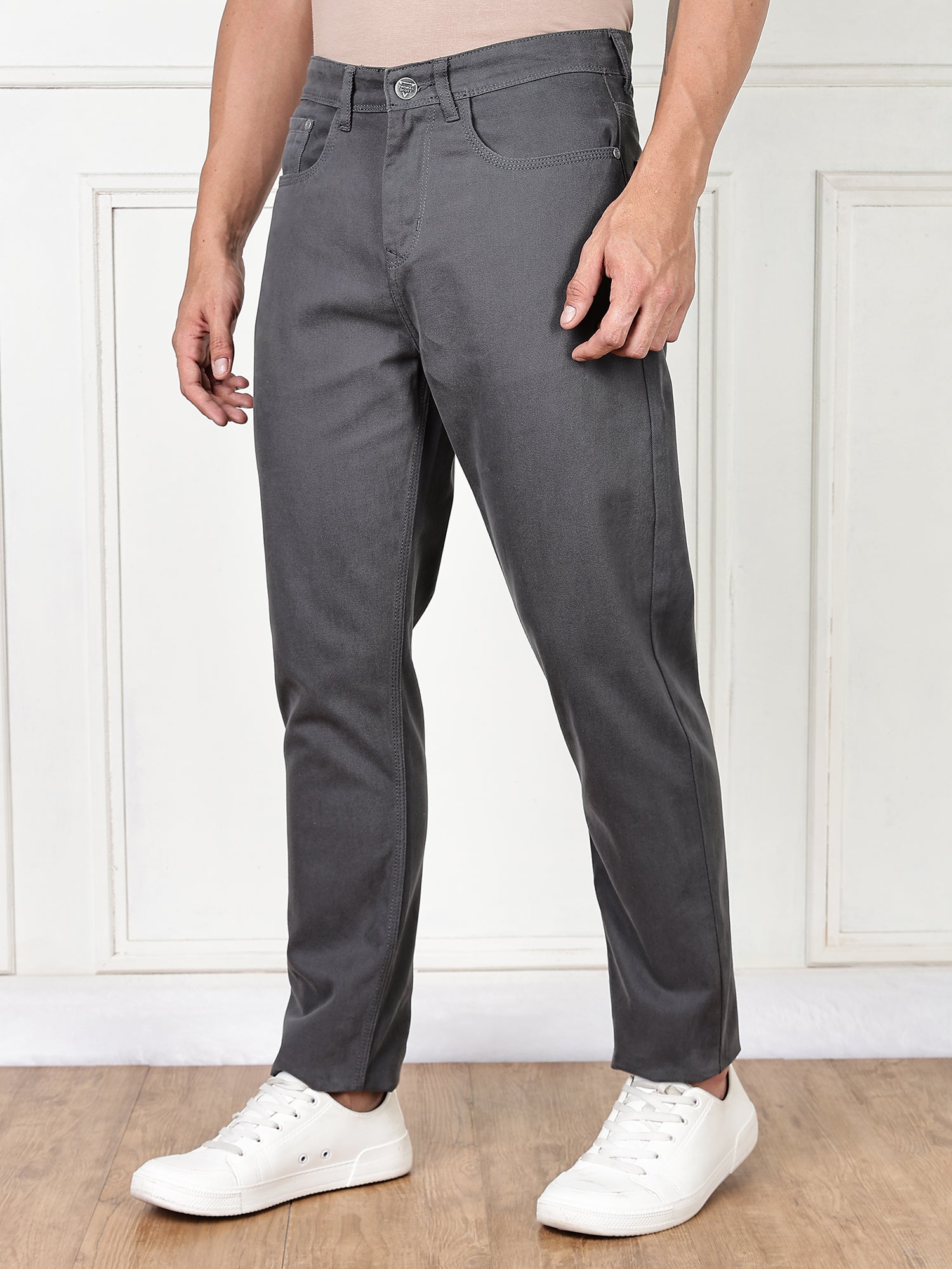 Thomas Scott Men DarkGrey Mid-Rise Slim Fit Cotton Non Stretchable Jeans