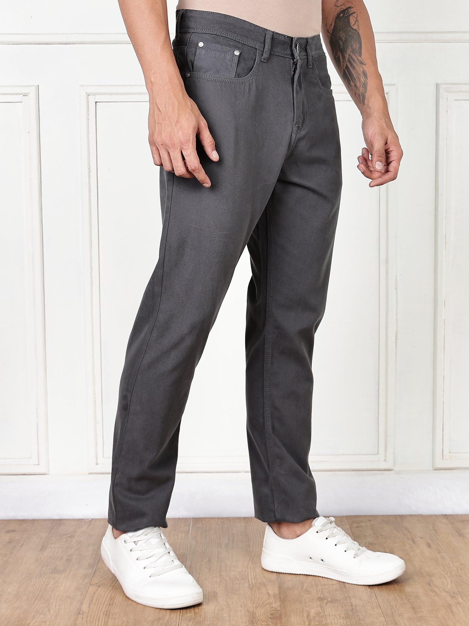 Thomas Scott Men DarkGrey Mid-Rise Slim Fit Cotton Non Stretchable Jeans