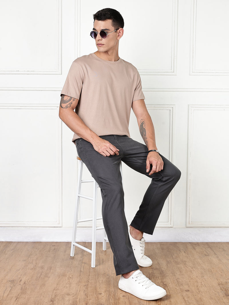 Thomas Scott Men DarkGrey Mid-Rise Slim Fit Cotton Non Stretchable Jeans