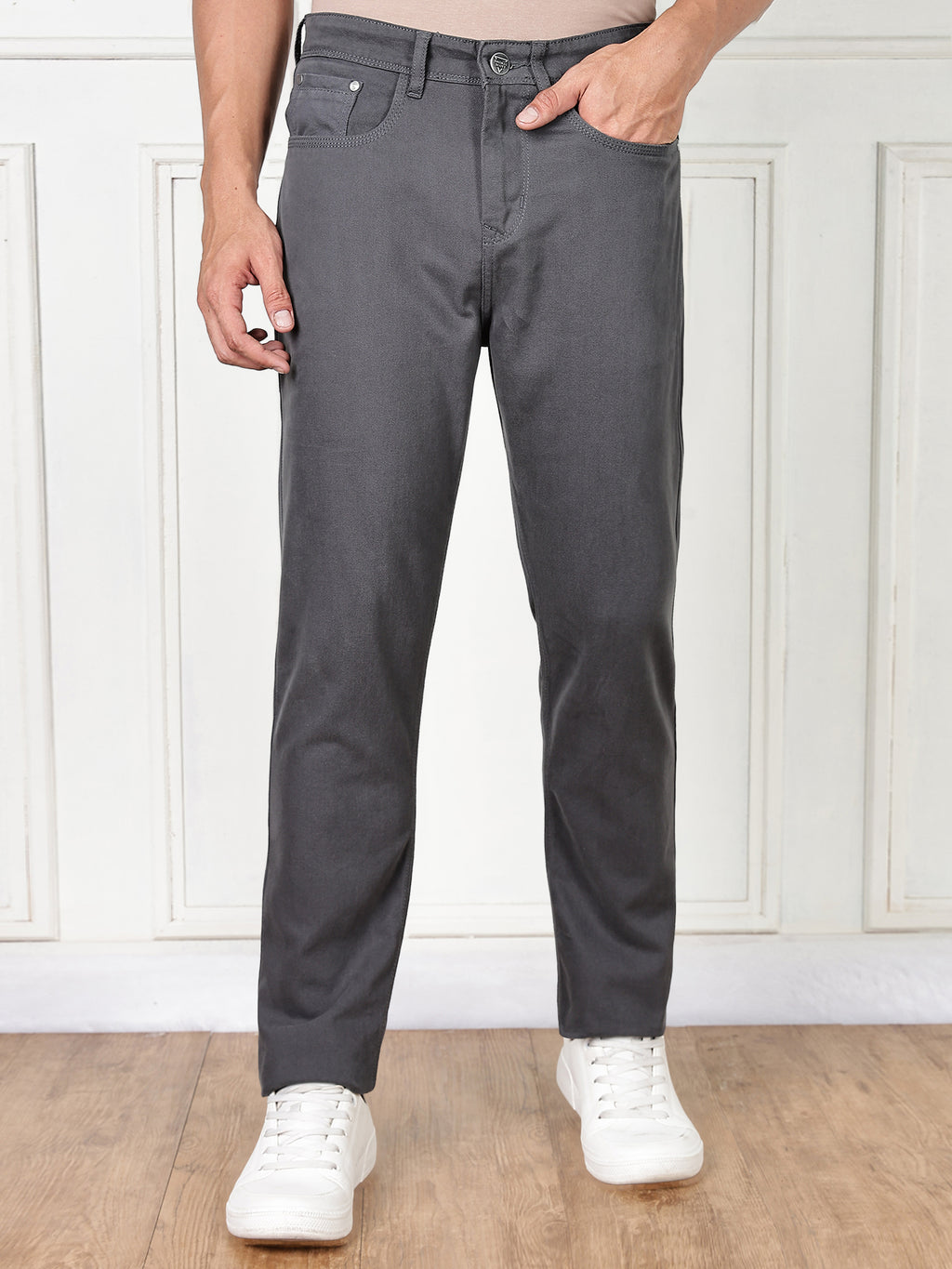 Thomas Scott Men DarkGrey Mid-Rise Slim Fit Cotton Non Stretchable Jeans
