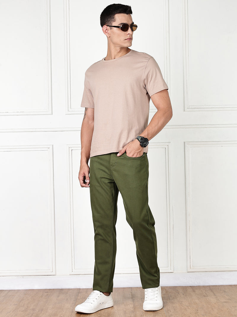 Thomas Scott Men Dark Olive Mid-Rise Slim Fit Cotton Non Stretchable Jeans