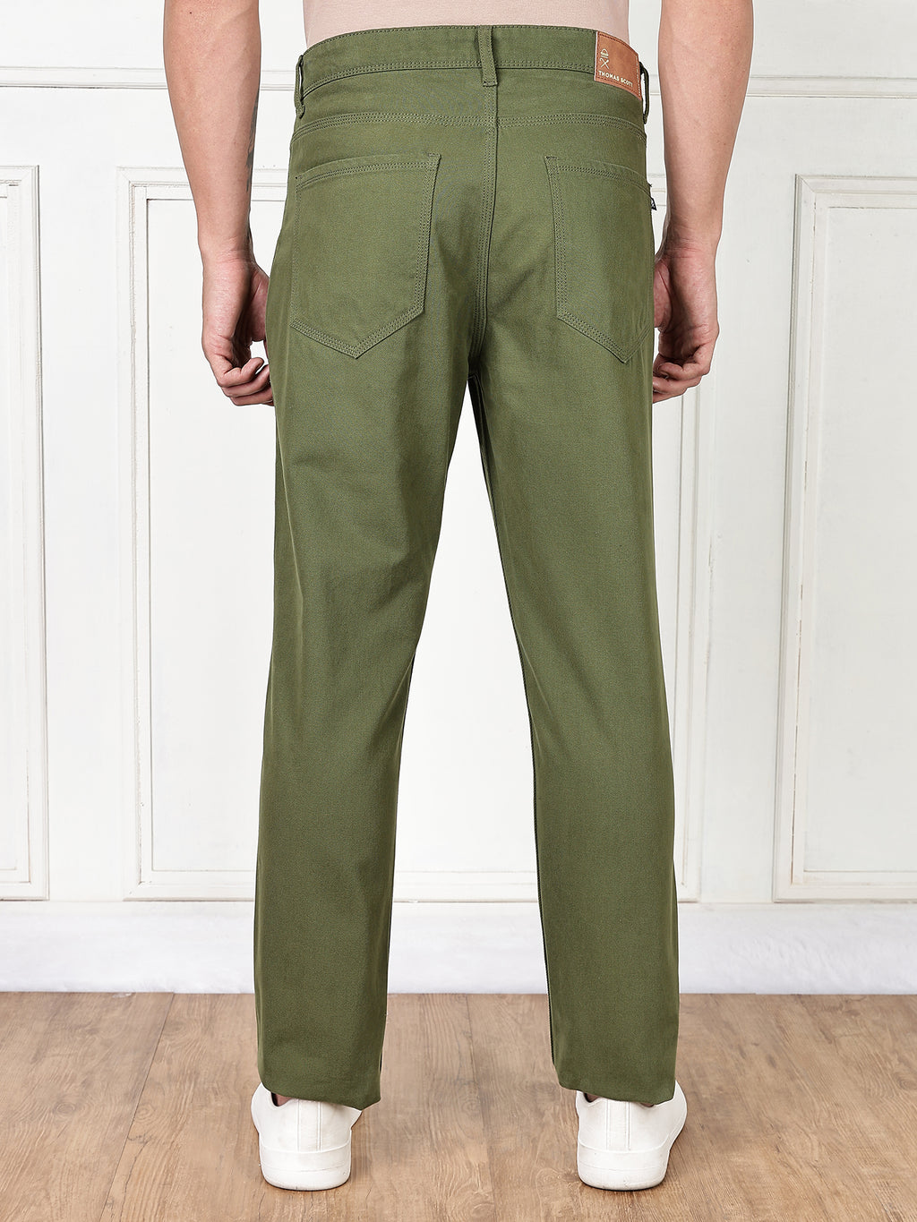 Thomas Scott Men Dark Olive Mid-Rise Slim Fit Cotton Non Stretchable Jeans