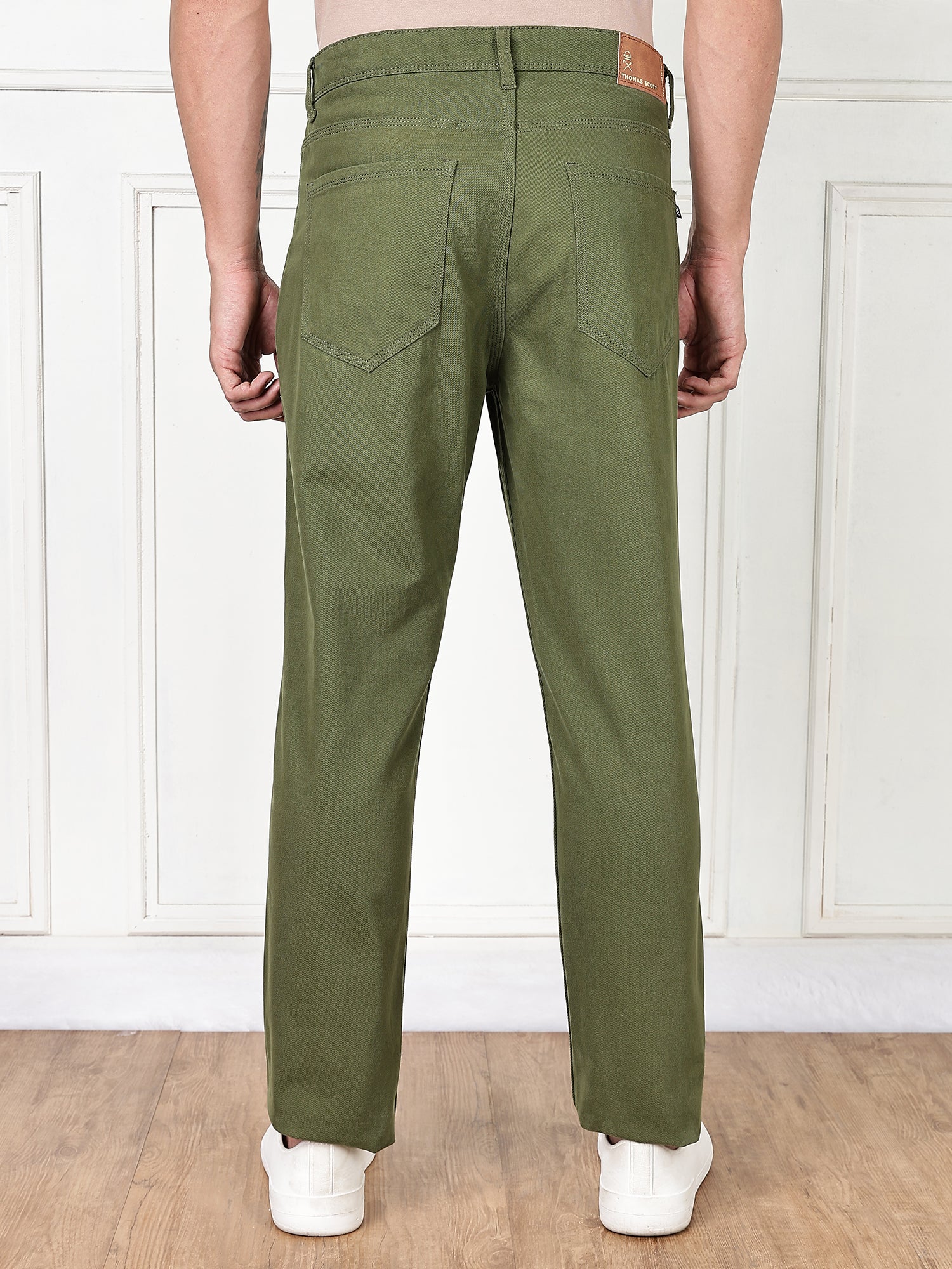 Thomas Scott Men Dark Olive Mid-Rise Slim Fit Cotton Non Stretchable Jeans