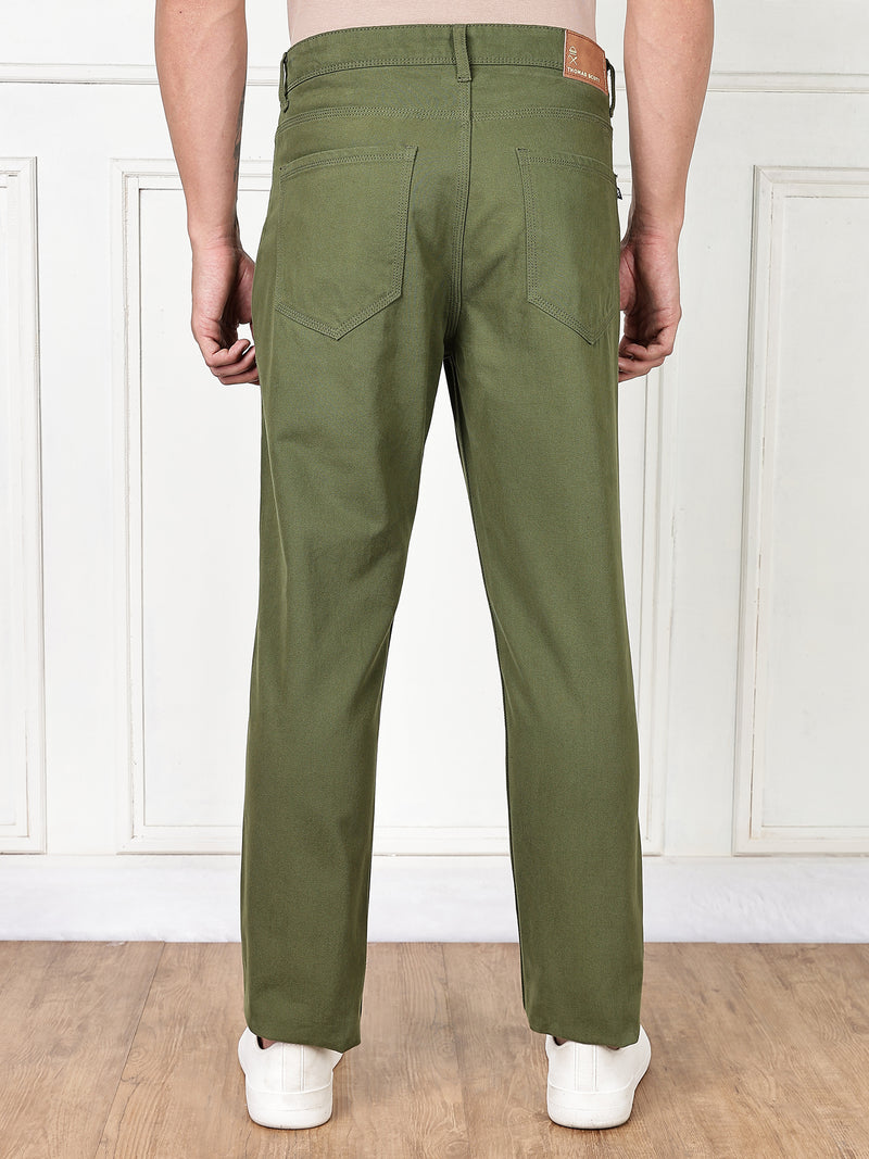 Thomas Scott Men Dark Olive Mid-Rise Slim Fit Cotton Non Stretchable Jeans
