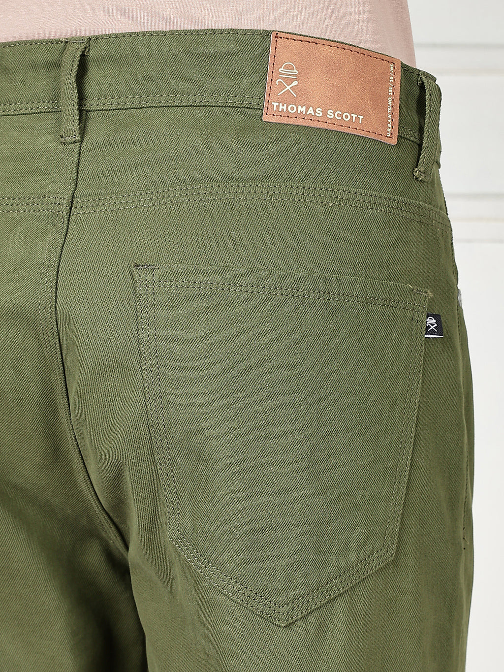 Thomas Scott Men Dark Olive Mid-Rise Slim Fit Cotton Non Stretchable Jeans