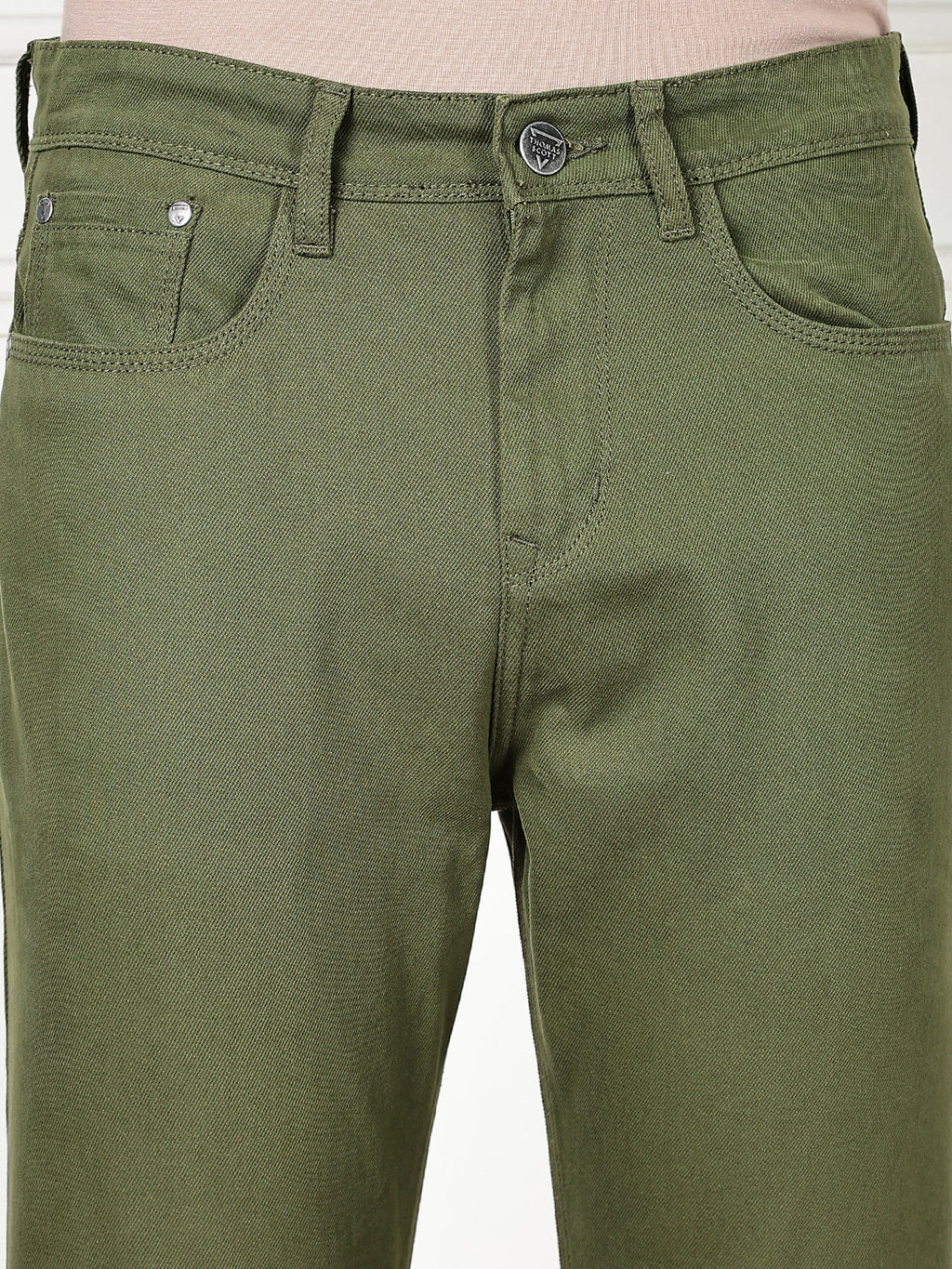 Thomas Scott Men Dark Olive Mid-Rise Slim Fit Cotton Non Stretchable Jeans