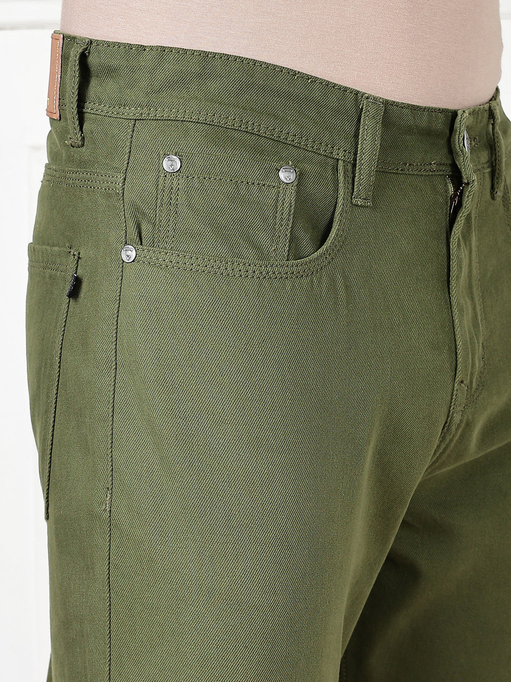 Thomas Scott Men Dark Olive Mid-Rise Slim Fit Cotton Non Stretchable Jeans