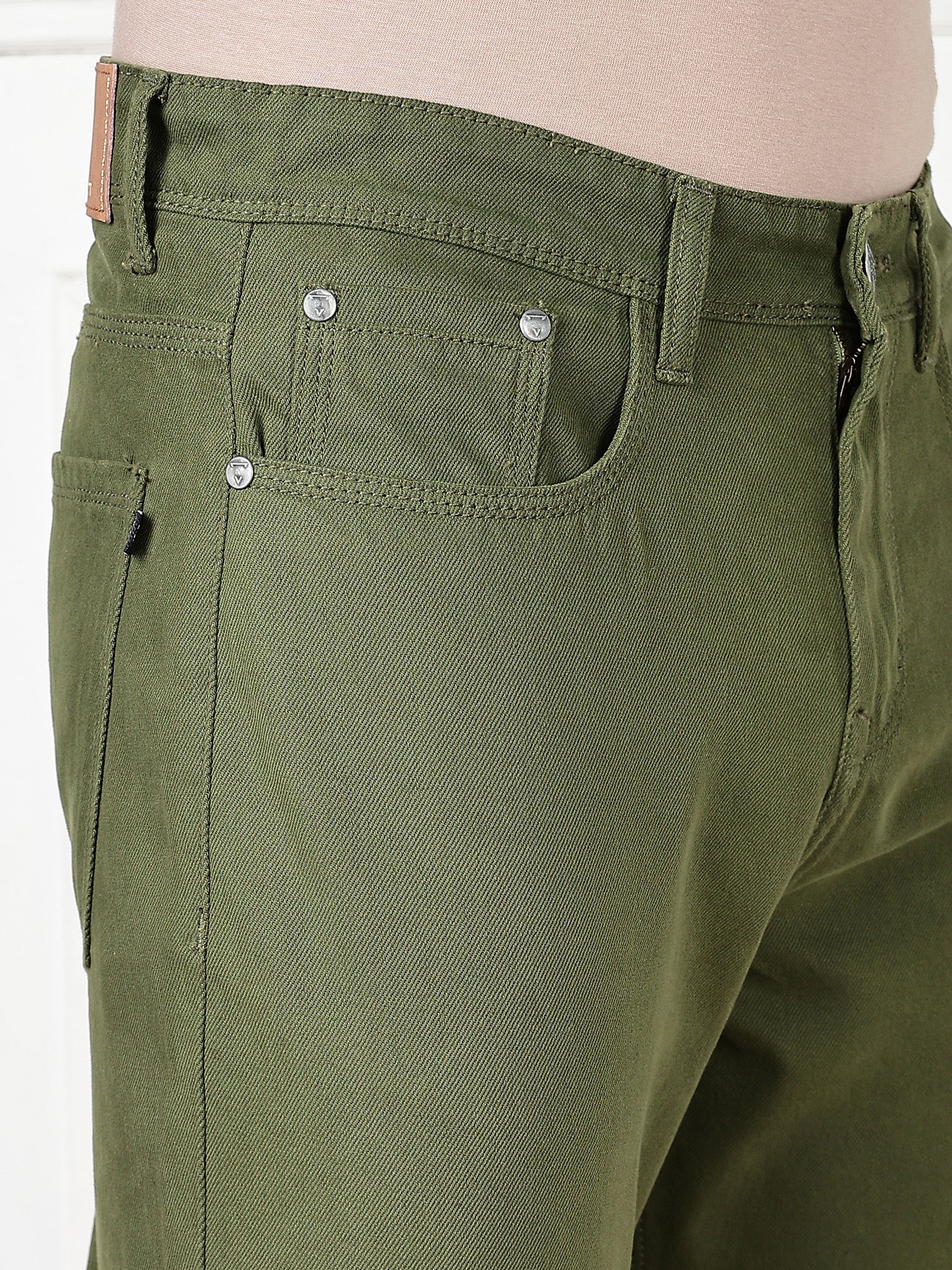 Thomas Scott Men Dark Olive Mid-Rise Slim Fit Cotton Non Stretchable Jeans