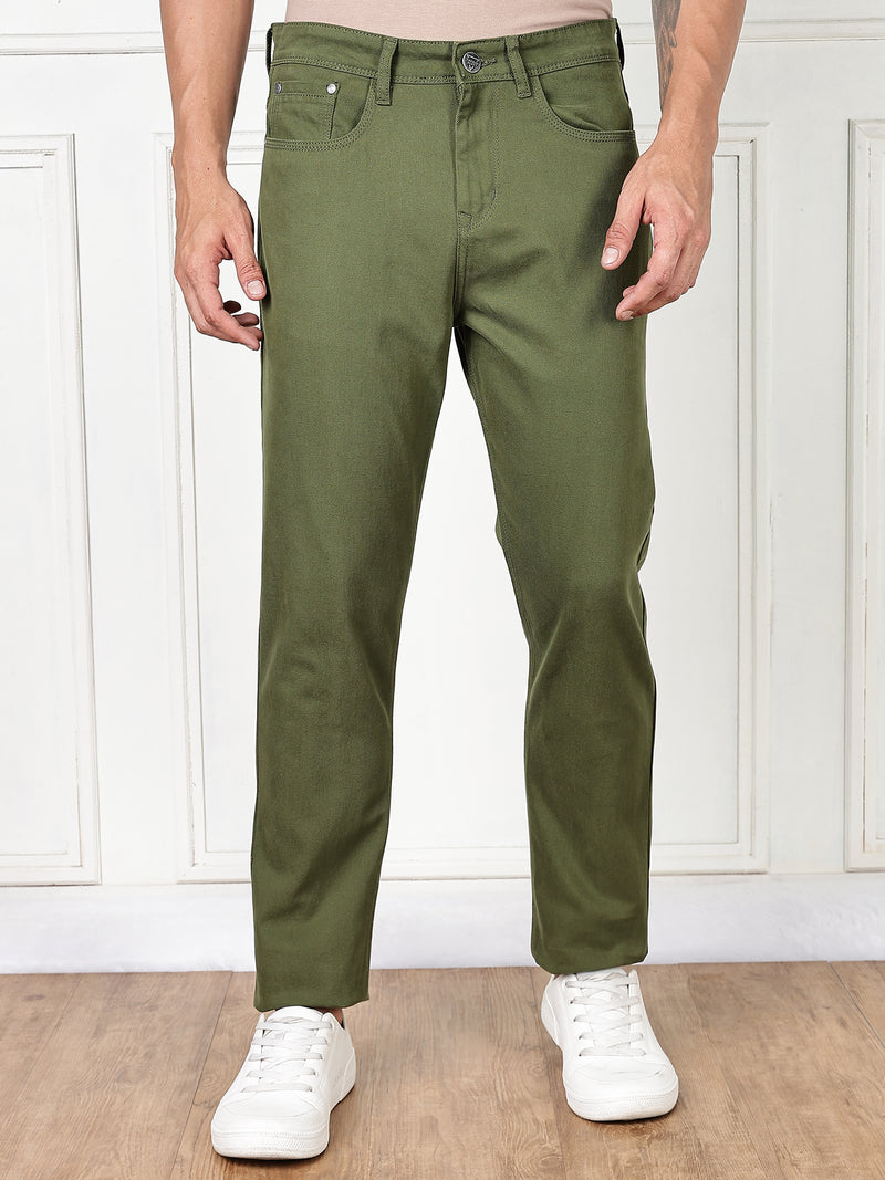 Thomas Scott Men Dark Olive Mid-Rise Slim Fit Cotton Non Stretchable Jeans