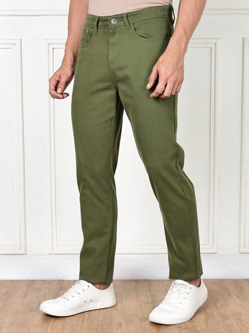 Thomas Scott Men Dark Olive Mid-Rise Slim Fit Cotton Non Stretchable Jeans