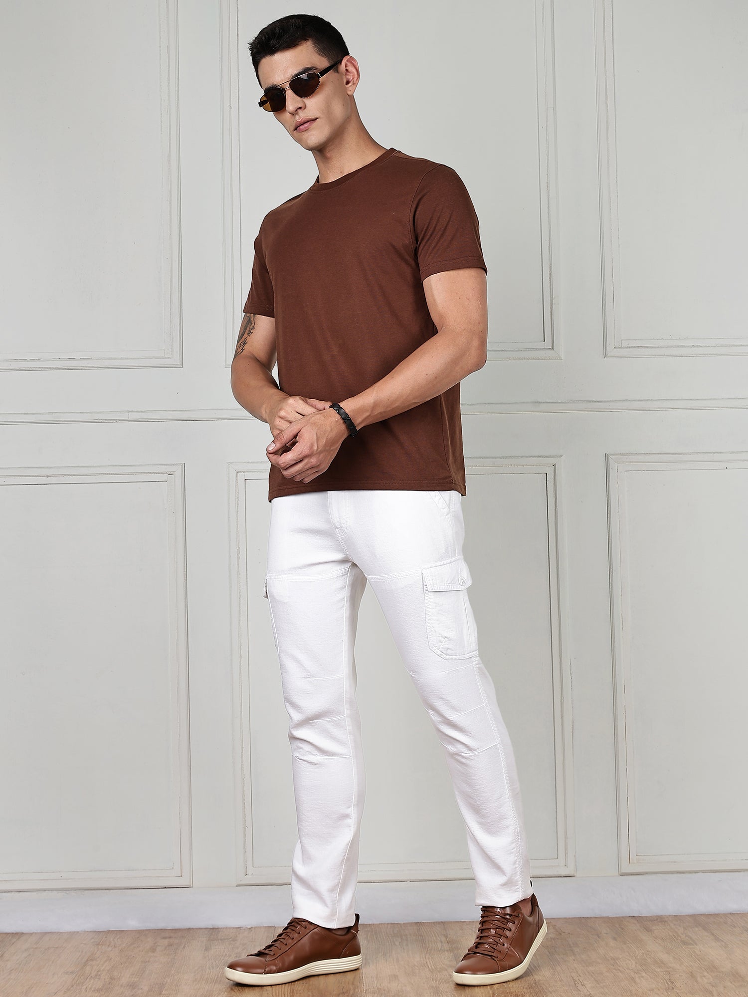 Thomas Scott Men White Cricket Club Collection Straight Fit Woven Cargo Trousers