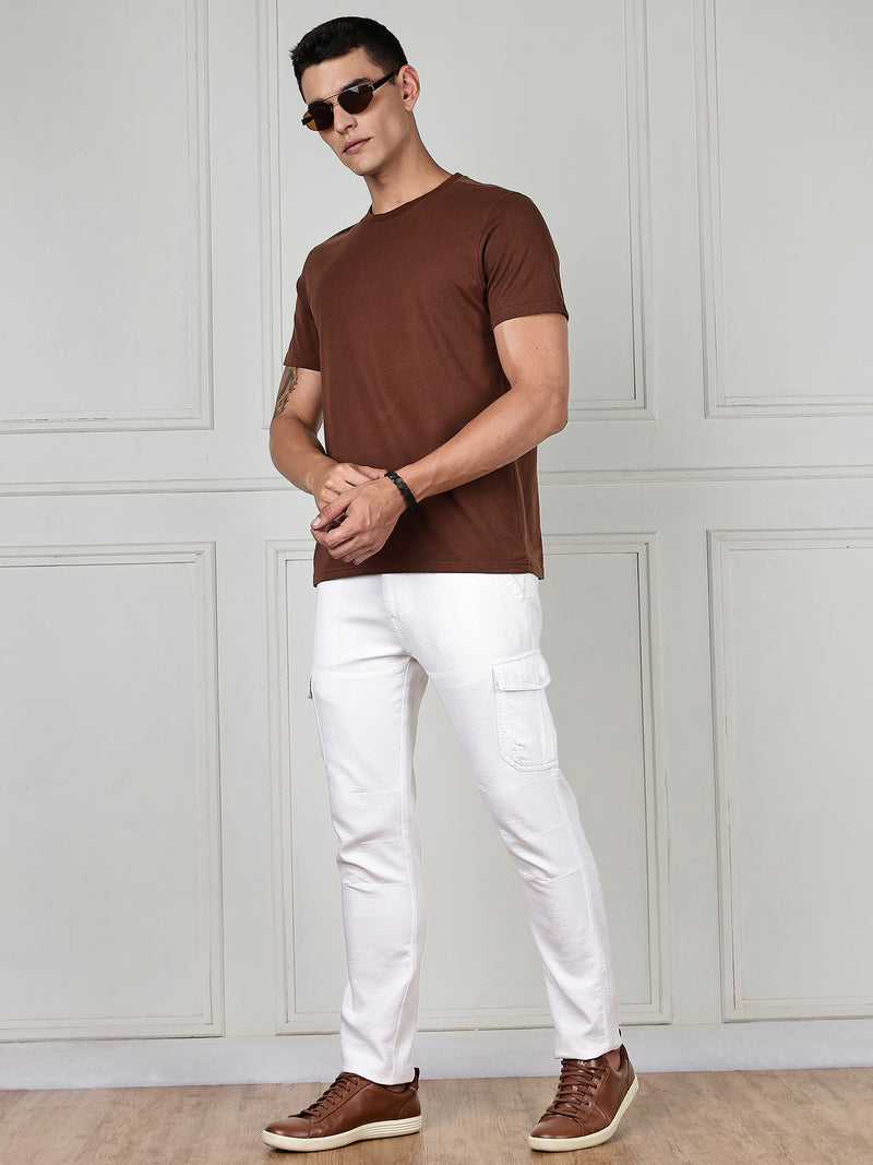 Thomas Scott Men White Cricket Club Collection Straight Fit Woven Cargo Trousers