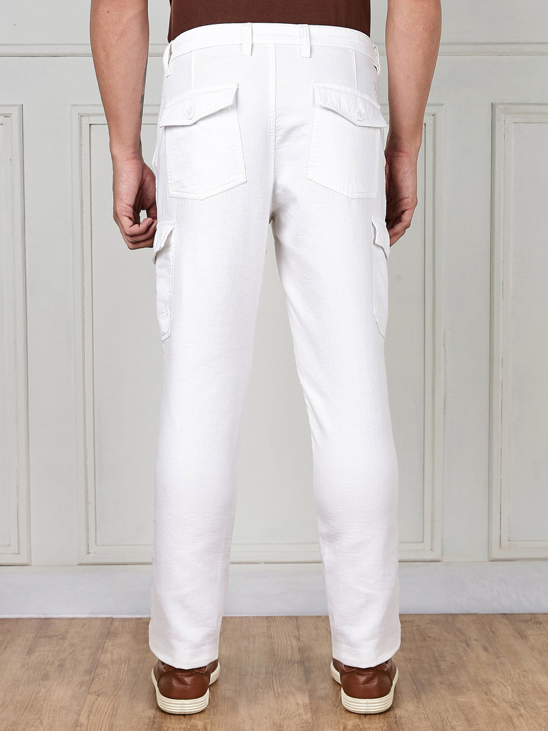 Thomas Scott Men White Cricket Club Collection Straight Fit Woven Cargo Trousers