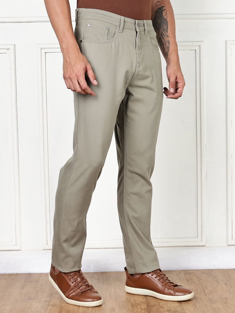 Thomas Scott Men Light Olive Mid-Rise Slim Fit Cotton Non Stretchable Jeans