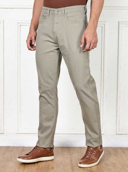 Thomas Scott Men Light Olive Mid-Rise Slim Fit Cotton Non Stretchable Jeans