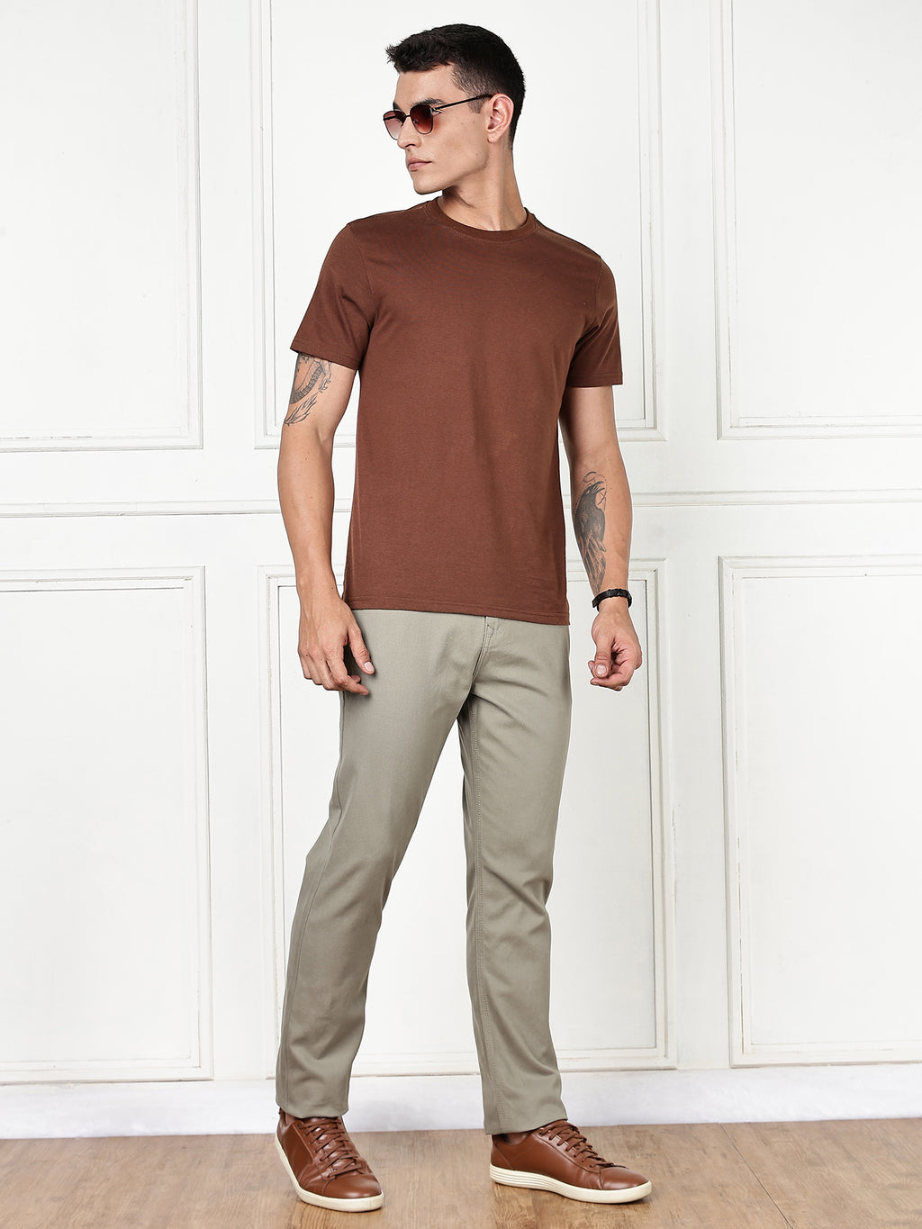 Thomas Scott Men Light Olive Mid-Rise Slim Fit Cotton Non Stretchable Jeans