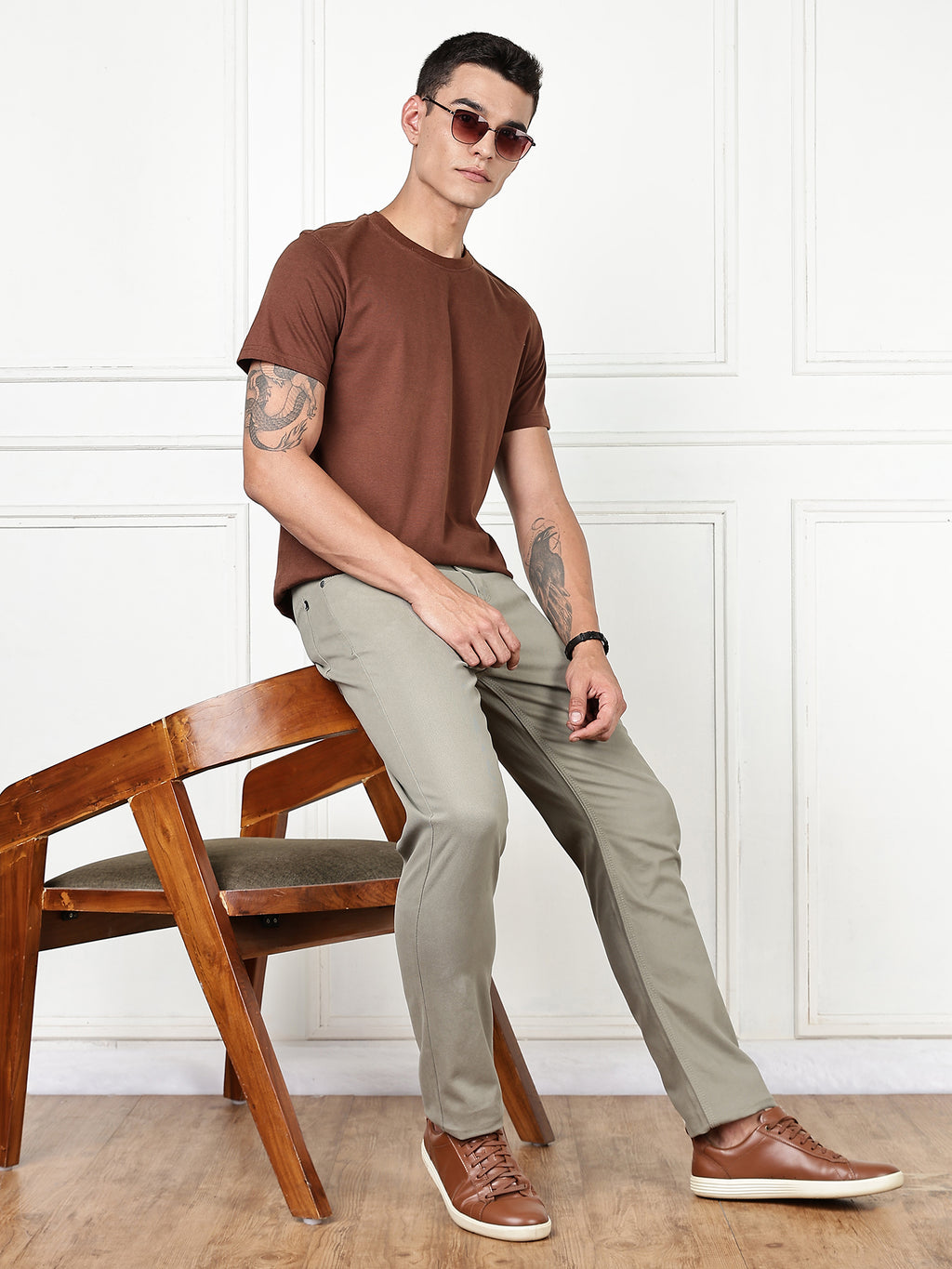 Thomas Scott Men Light Olive Mid-Rise Slim Fit Cotton Non Stretchable Jeans