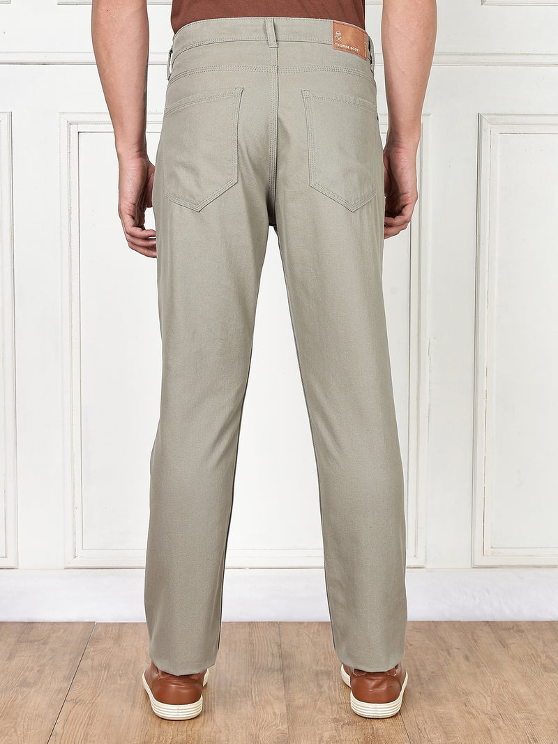Thomas Scott Men Light Olive Mid-Rise Slim Fit Cotton Non Stretchable Jeans