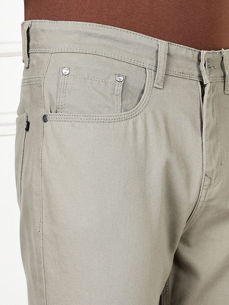Thomas Scott Men Light Olive Mid-Rise Slim Fit Cotton Non Stretchable Jeans