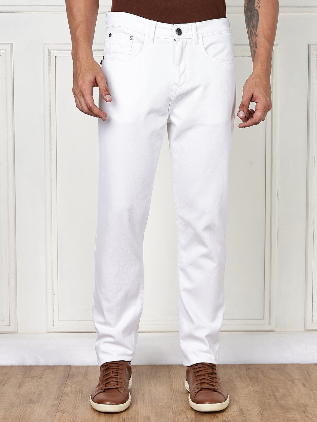 Thomas Scott Men White Mid-Rise Slim Fit Cotton Non Stretchable Jeans