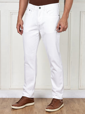 White Mid-Rise Slim Fit Cotton Non Stretchable Jeans For Men