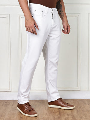 White Mid-Rise Slim Fit Cotton Non Stretchable Jeans For Men