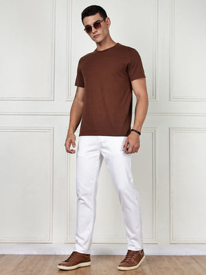 White Mid-Rise Slim Fit Cotton Non Stretchable Jeans For Men