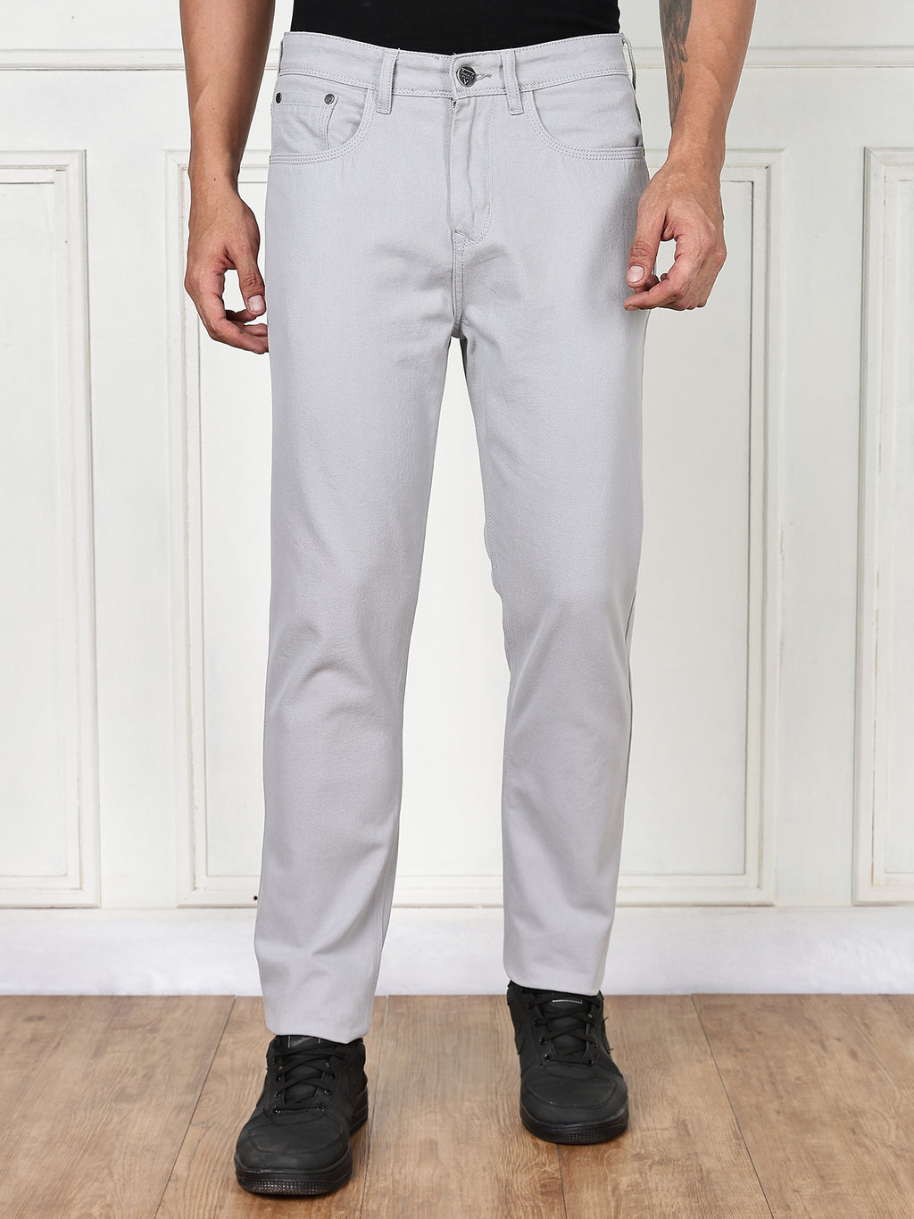 Thomas Scott Men Light Grey Mid-Rise Slim Fit Cotton Non Stretchable Jeans