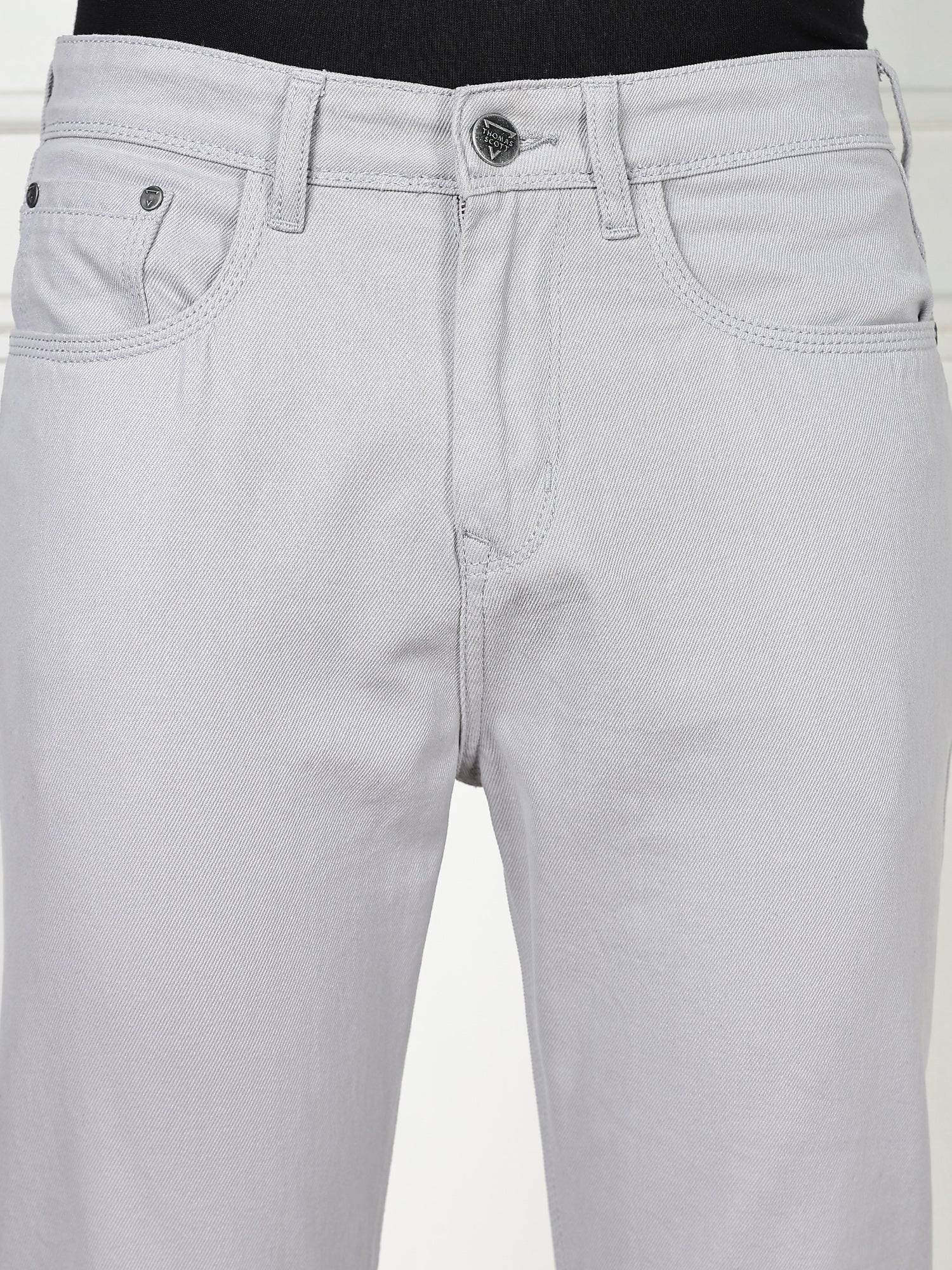 Thomas Scott Men Light Grey Mid-Rise Slim Fit Cotton Non Stretchable Jeans